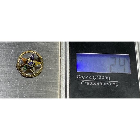 Eastern Star Patron Symbol Masonic 14k Lapel Pin Brooch Round Enamel 5/8 in - Picture 8 of 8